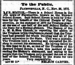 Nelson Carter Letter of Correction to Public- 1878 by Fayetteville University