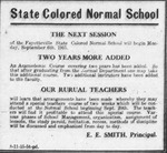 Session Announcement for State Colored Normal School- 1915 by Fayetteville State University